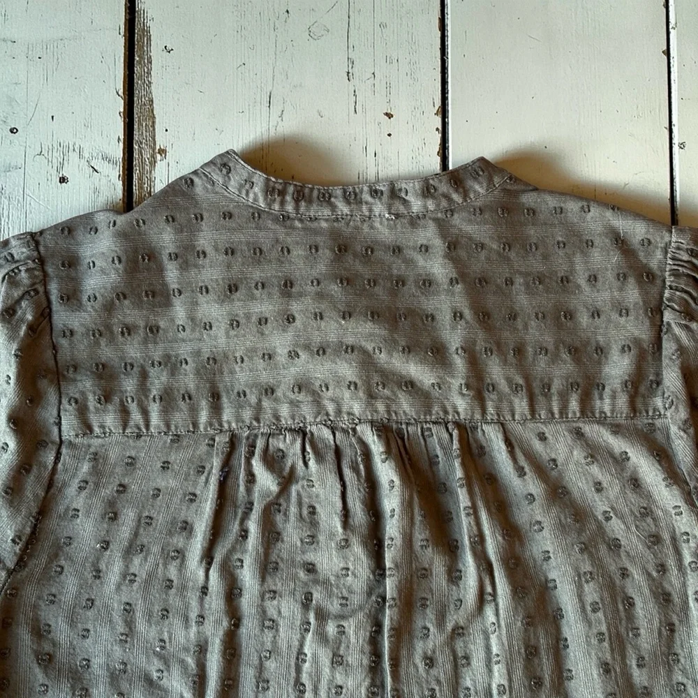 Lucky Brand Olive Green Textured Blouse Size SP Pintuck Button Front Cotton Boho - Picture 4 of 13